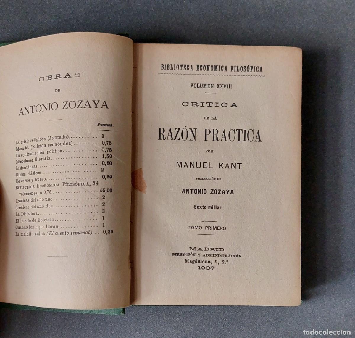 Libros antiguos: Cr&iacute;tica de la raz&oacute;n pr&aacute;ctica &ndash; Kant - Foto 1