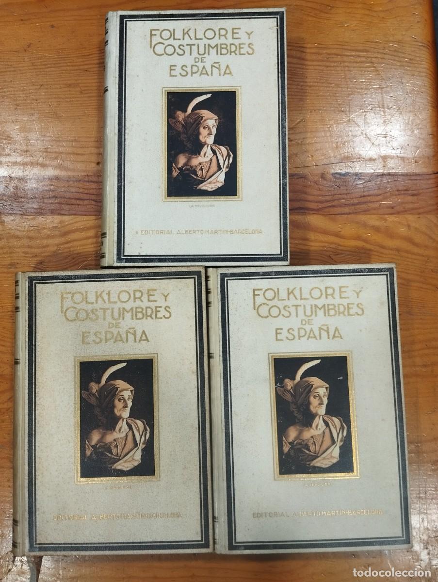 Libros antiguos: FOLKLORE Y COSTUMBRES DE ESPA&Ntilde;A. 3 TOMOS. - Foto 1