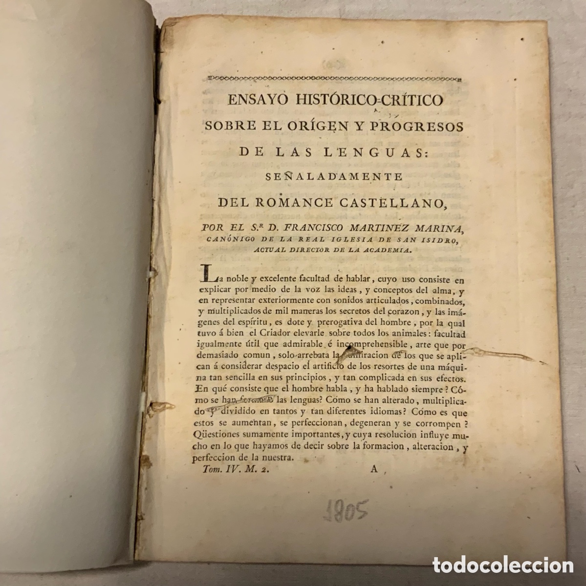 Libros antiguos: Ensayo hist&oacute;rico-cr&iacute;tico sobre el origen y progresos de las lenguas. 1805 - Foto 2
