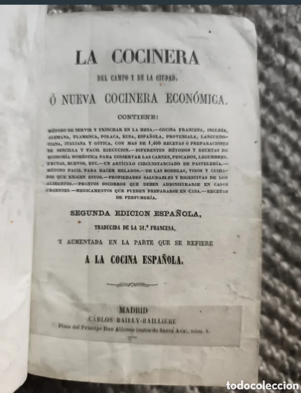 Libros antiguos: Libro antiguo cocina (1861) - Foto 1