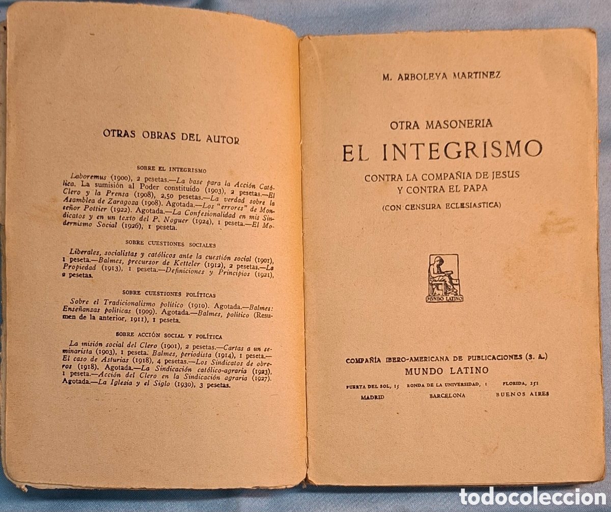 Libros antiguos: El Integrismo - M. Arboleya Mart&iacute;nez - Foto 2