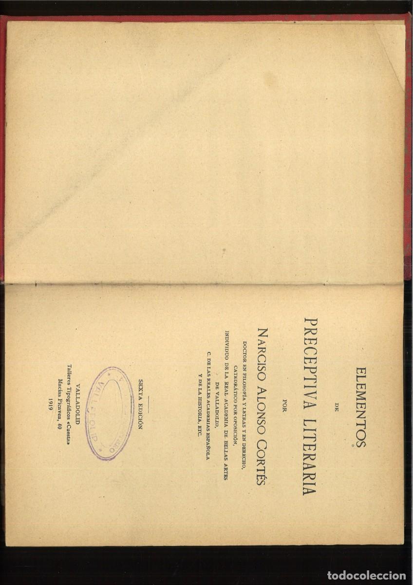 Libros antiguos: ELEMENTOS DE PRECEPTIVA LITERARIA. Narciso Alonso Cort&eacute;s - Foto 1