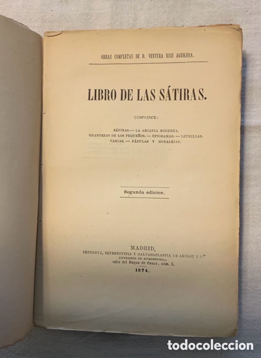 Libros antiguos: Libro de las s&aacute;tiras.,Ventura Ruiz Aguilera - Foto 3