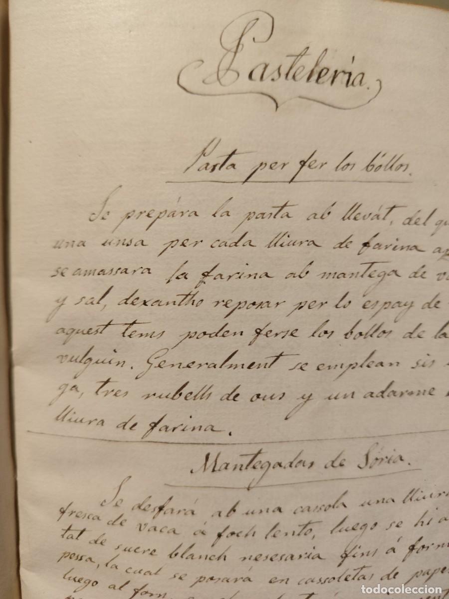 Libros antiguos: Recetario manuscrito de pasteler&iacute;a, confiter&iacute;a, derivados del az&uacute;car y jarabes. Catal&aacute;n. Hacia 1850
