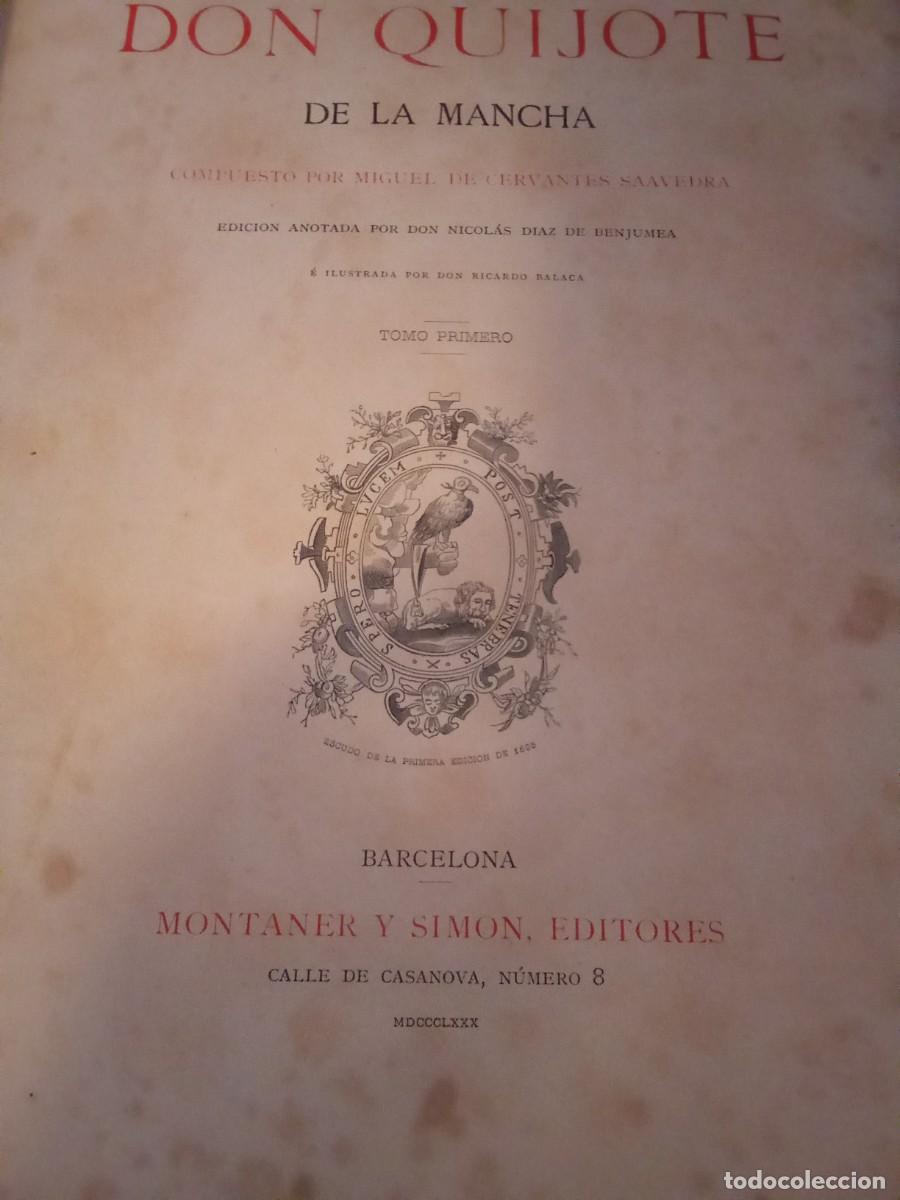 Libros antiguos: Don Quijote de la Mancha.Tomos 1 y 2.1880. - Foto 3