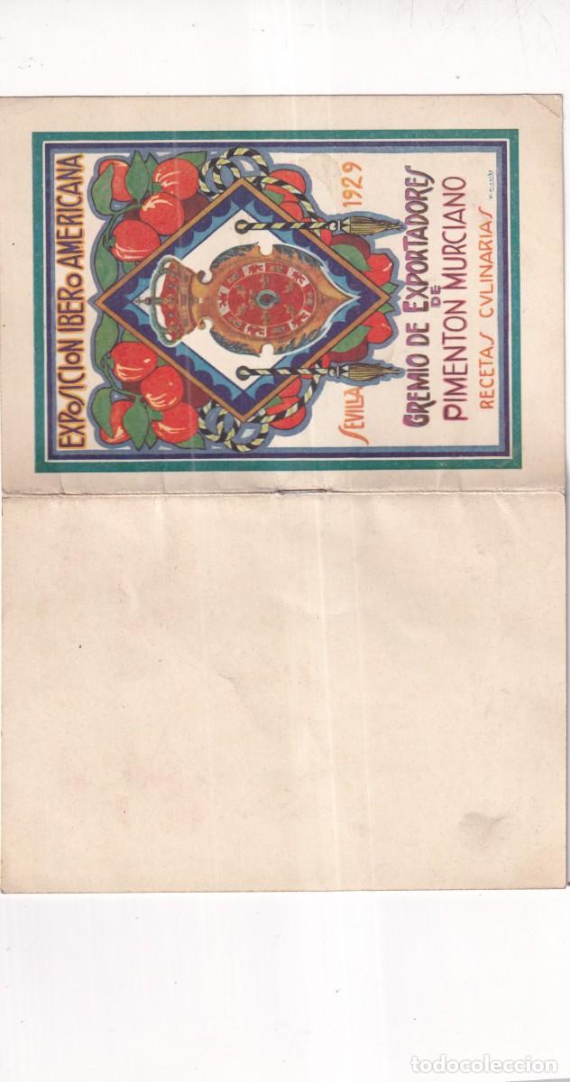Libros antiguos: LIBRO RECETAS GREMIO DE EXPORTADORES DE PIMENTON MURCIANO EXPOSICION IBEROAMERICANA SEVILLA 1929