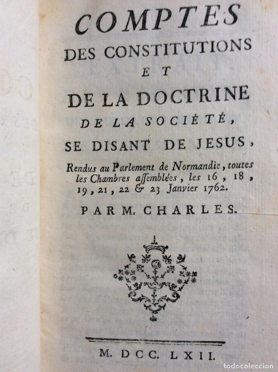 Libros antiguos: Comptes des Constitutions et de la Doctrine de la Soci&eacute;t&eacute;, se Disant de...1762. 1.&ordf; edi&ccedil;&atilde;o. Raro