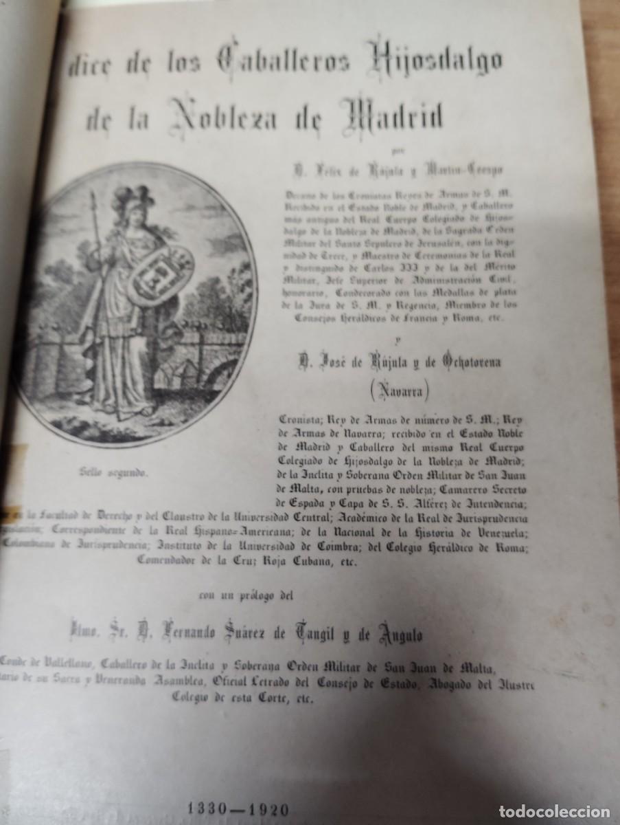 Libros antiguos: INDICE DE LOS CABALLEROS HIJOSDALGO DE LA NOBLEZA DE MADRID.