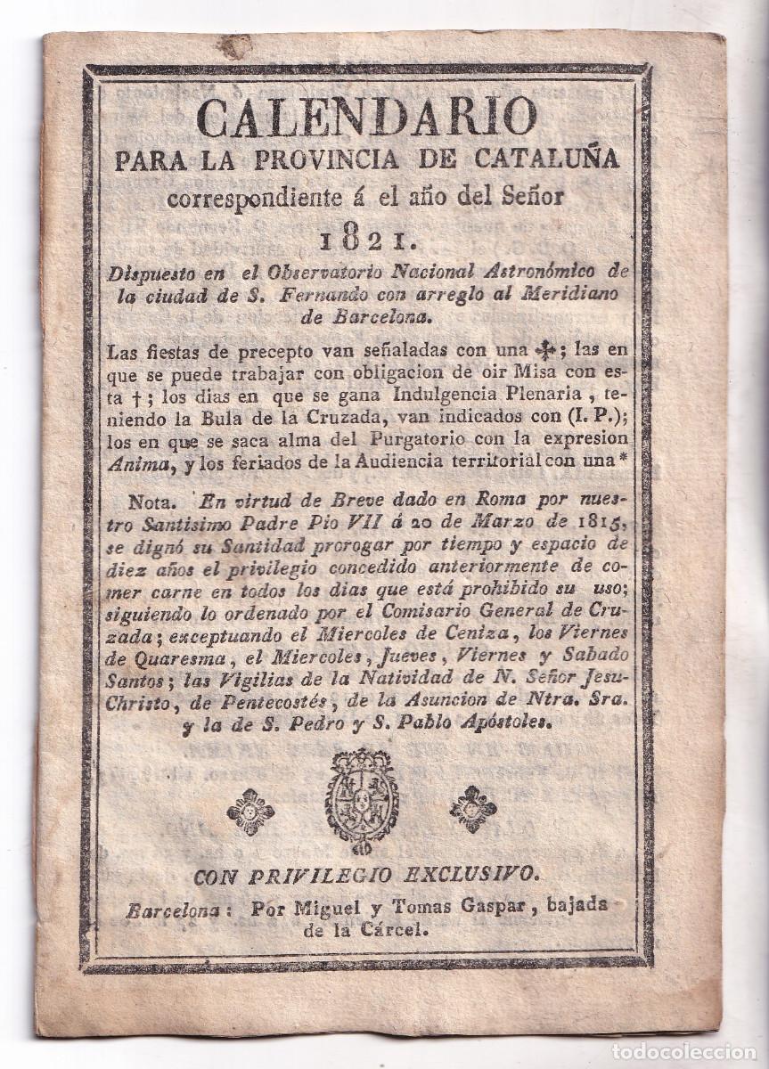 Libros antiguos: CALENDARIO PARA LA PROVINCIA DE CATALU&Ntilde;A CORRESPONDIENTE A 1821