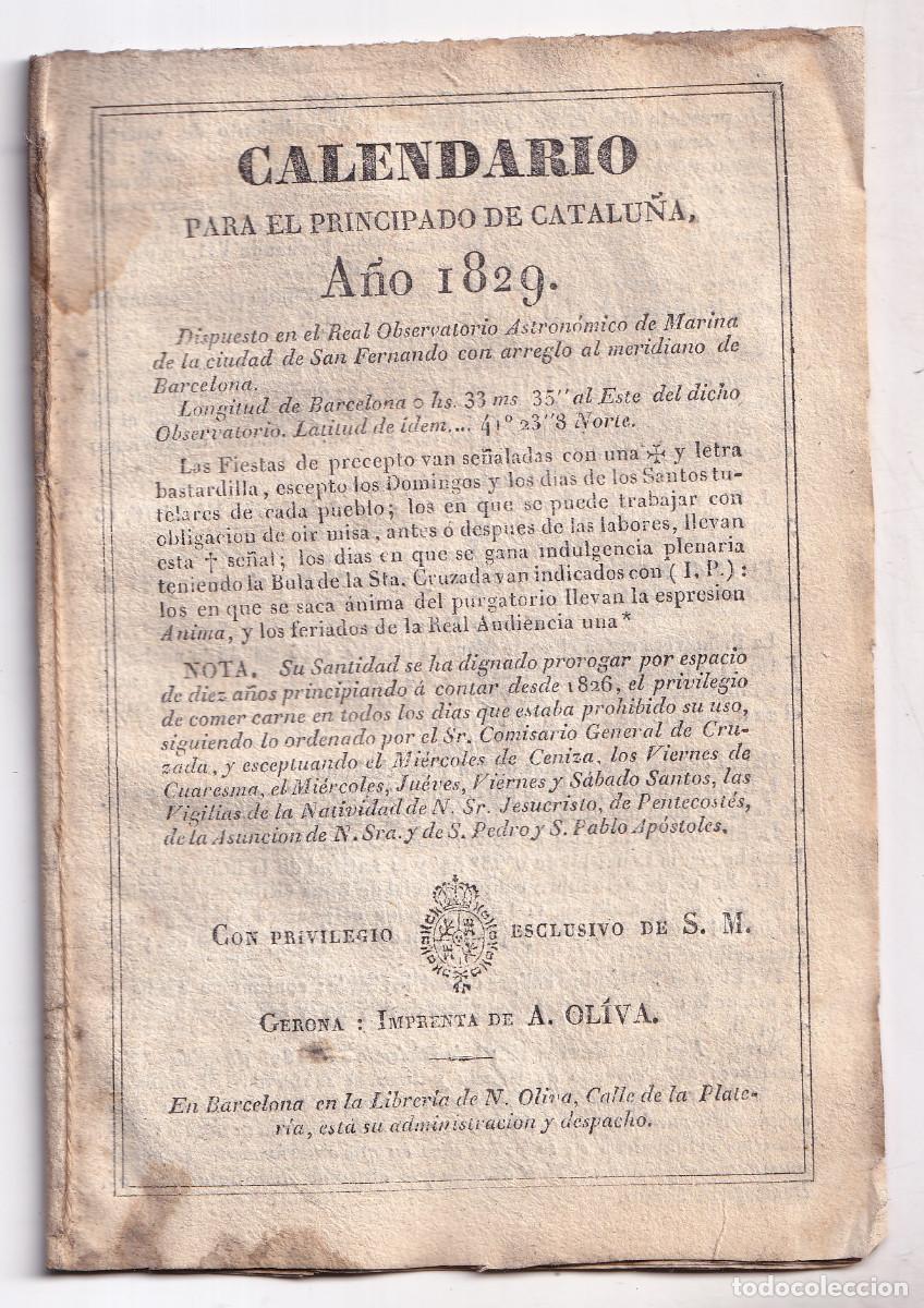 Libros antiguos: CALENDARIO PARA EL PRINCIPADO DE CATALU&Ntilde;A, A&Ntilde;O DE 1829