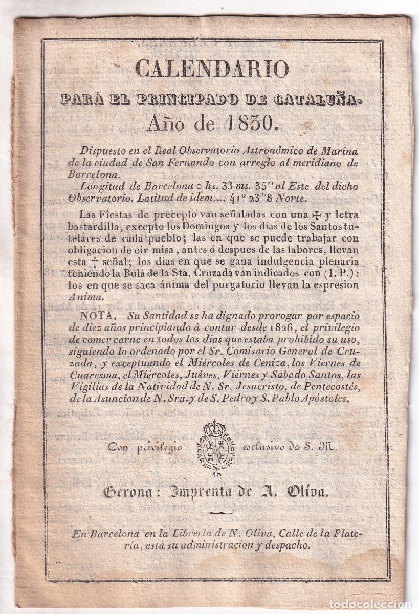 Libros antiguos: CALENDARIO PARA EL PRINCIPADO DE CATALU&Ntilde;A, A&Ntilde;O DE 1830