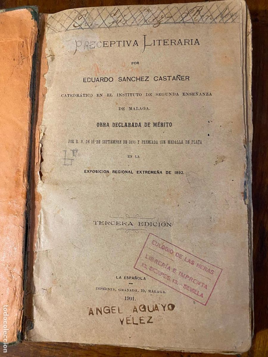 Libros antiguos: PRECEPTIVA LITERARIA - EDUARDO SANCHEZ CASTA&Ntilde;ER 1901