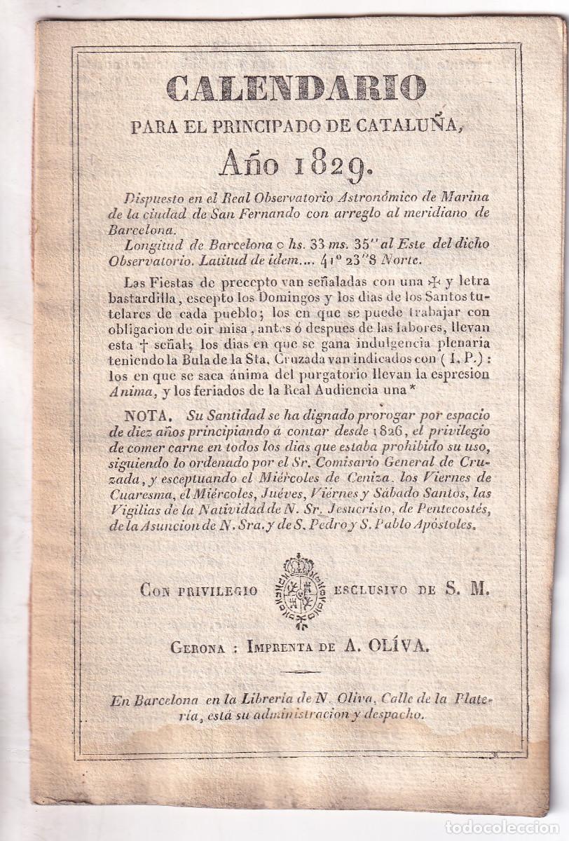 Libros antiguos: CALENDARIO PARA EL PRINCIPADO DE CATALU&Ntilde;A, A&Ntilde;O 1829