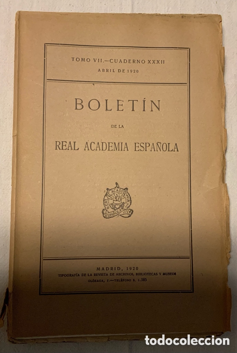 Libros antiguos: Bolet&iacute;n de la Real Academia Espa&ntilde;ola, abril 1920