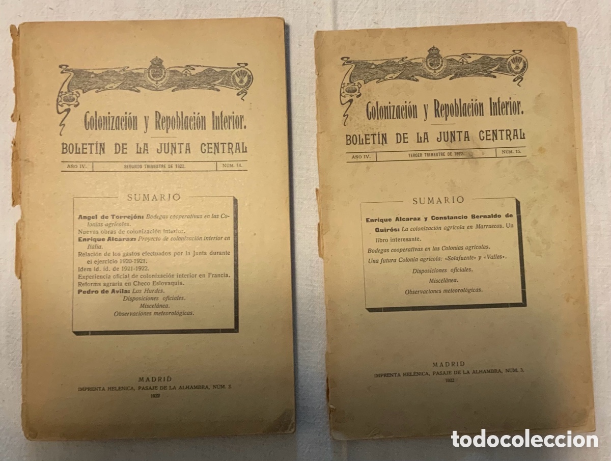 Libros antiguos: Colonizaci&oacute;n y repoblaci&oacute;n interior. Bolet&iacute;n de la Junta Central. A&ntilde;o IV