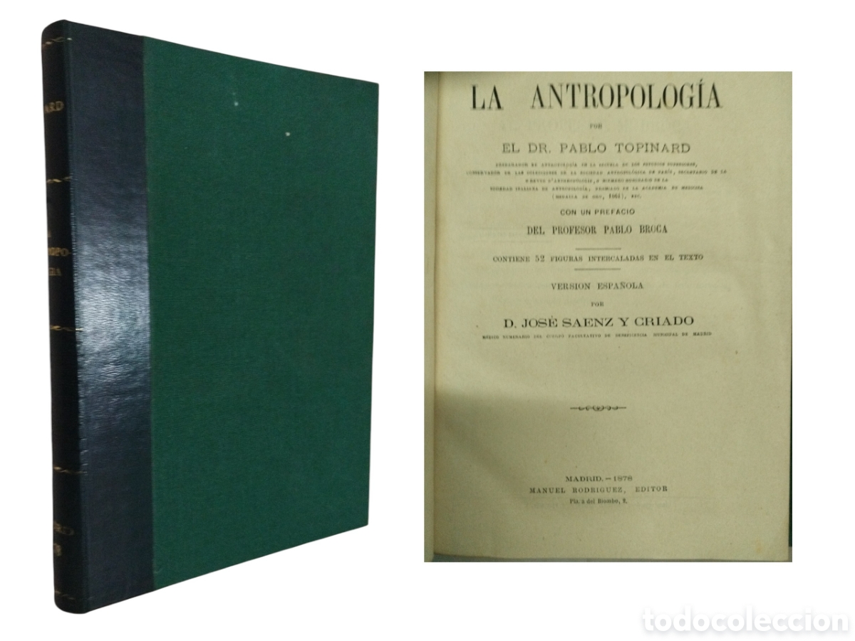 Old books: LA ANTROPOLOG&Iacute;A. TOPINARD, Pablo. 1878