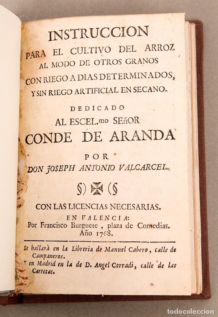 Libros antiguos: Instrucci&oacute;n para el cultivo del arroz - 1768 - Jos&eacute; Antonio Valc&aacute;rcel - RAR&Iacute;SIMO