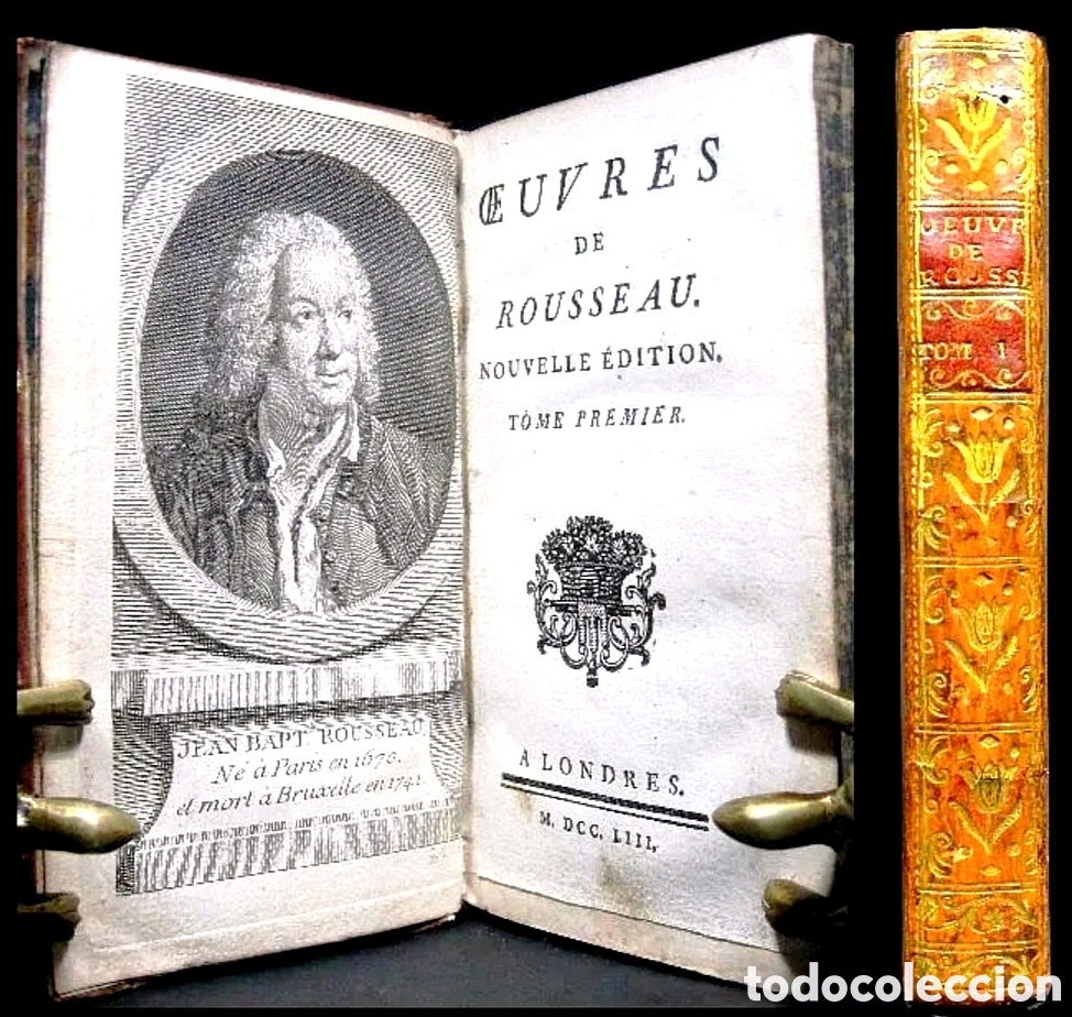 Libros antiguos: A&ntilde;o 1753 Rousseau Extraordinario grabado frontispicio Odas y Cantatas Raro Jean-Baptiste Rousseau