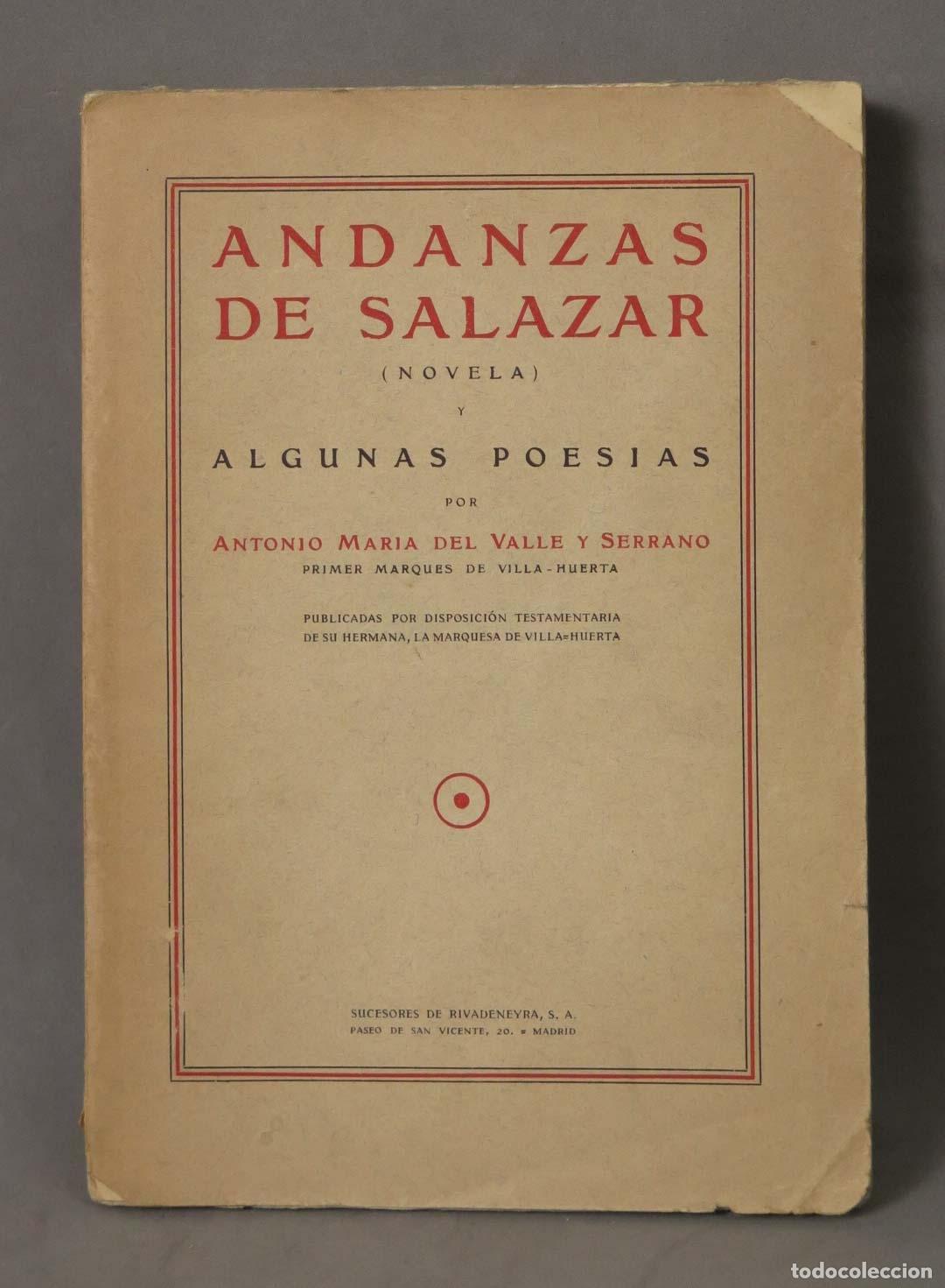 Libros antiguos: Andanzas de Salazar y algunas poes&iacute;as - Antonio Mar&iacute;a del Valle y Serrano - Sucesores de Rivadeneyra