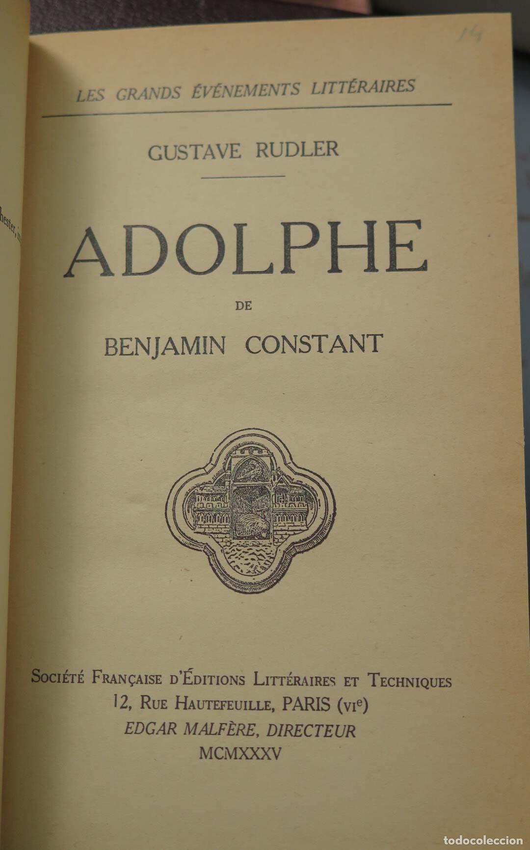 Libros antiguos: Adolphe - Benjamin Constant - Gustave Rudler - 1935 - Foto 2
