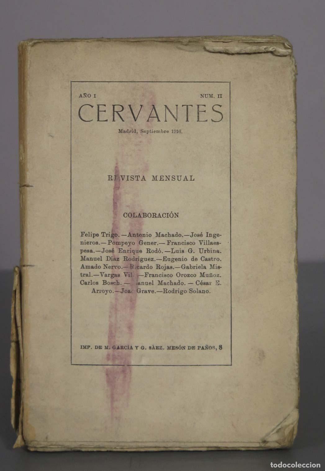 Libros antiguos: Cervantes - Revista Mensual Ibero-Americana - Imprenta de M. Garc&iacute;a y G. S&aacute;ez 1916 A&Ntilde; 1 N II
