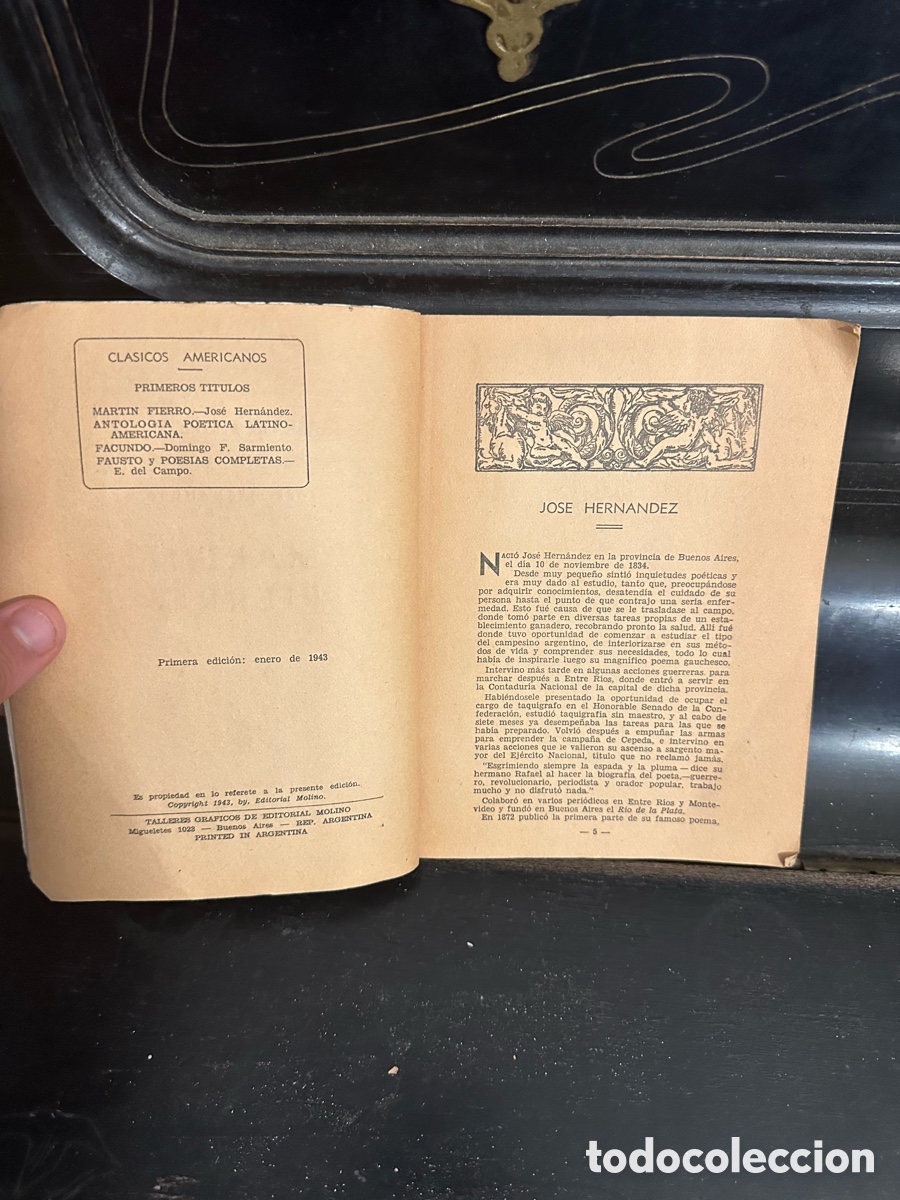 Libros antiguos: libro de Mart&iacute;n Fierro de Jos&eacute; Hern&aacute;ndez, - Foto 2