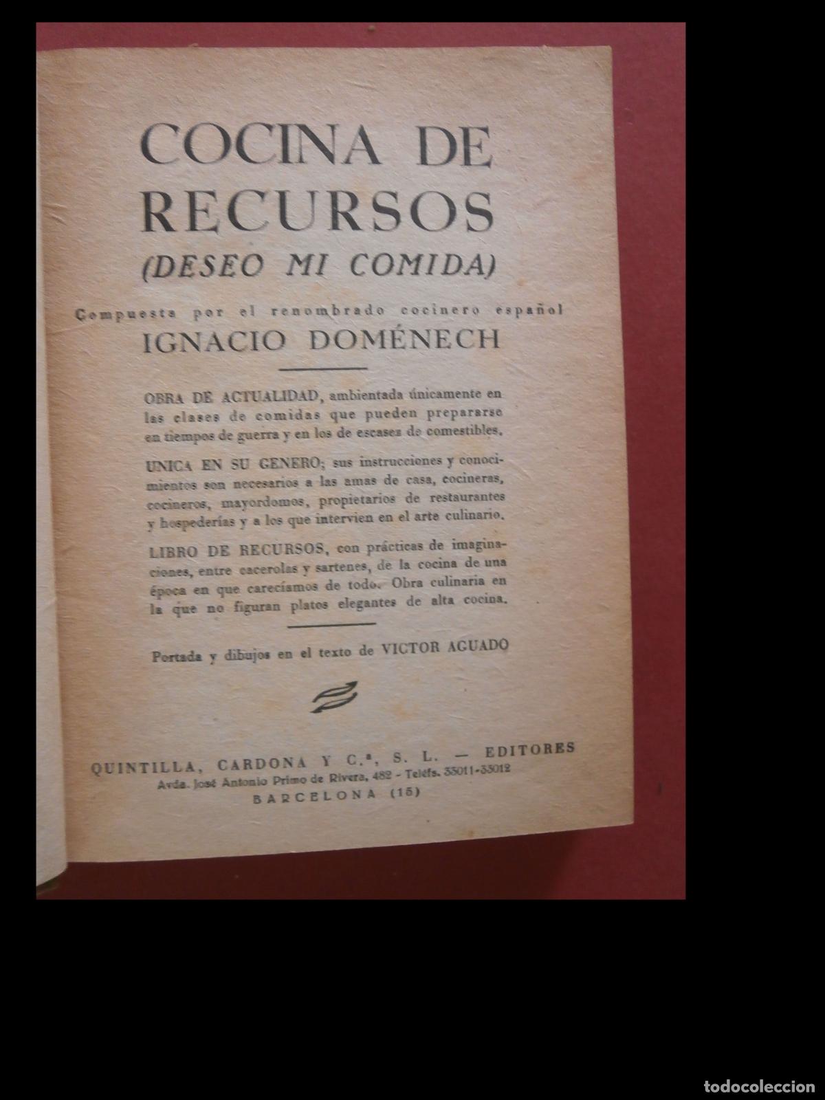 Libros antiguos: Cocina de recursos (Deseo mi comida). Ignacio Domenech - Foto 5