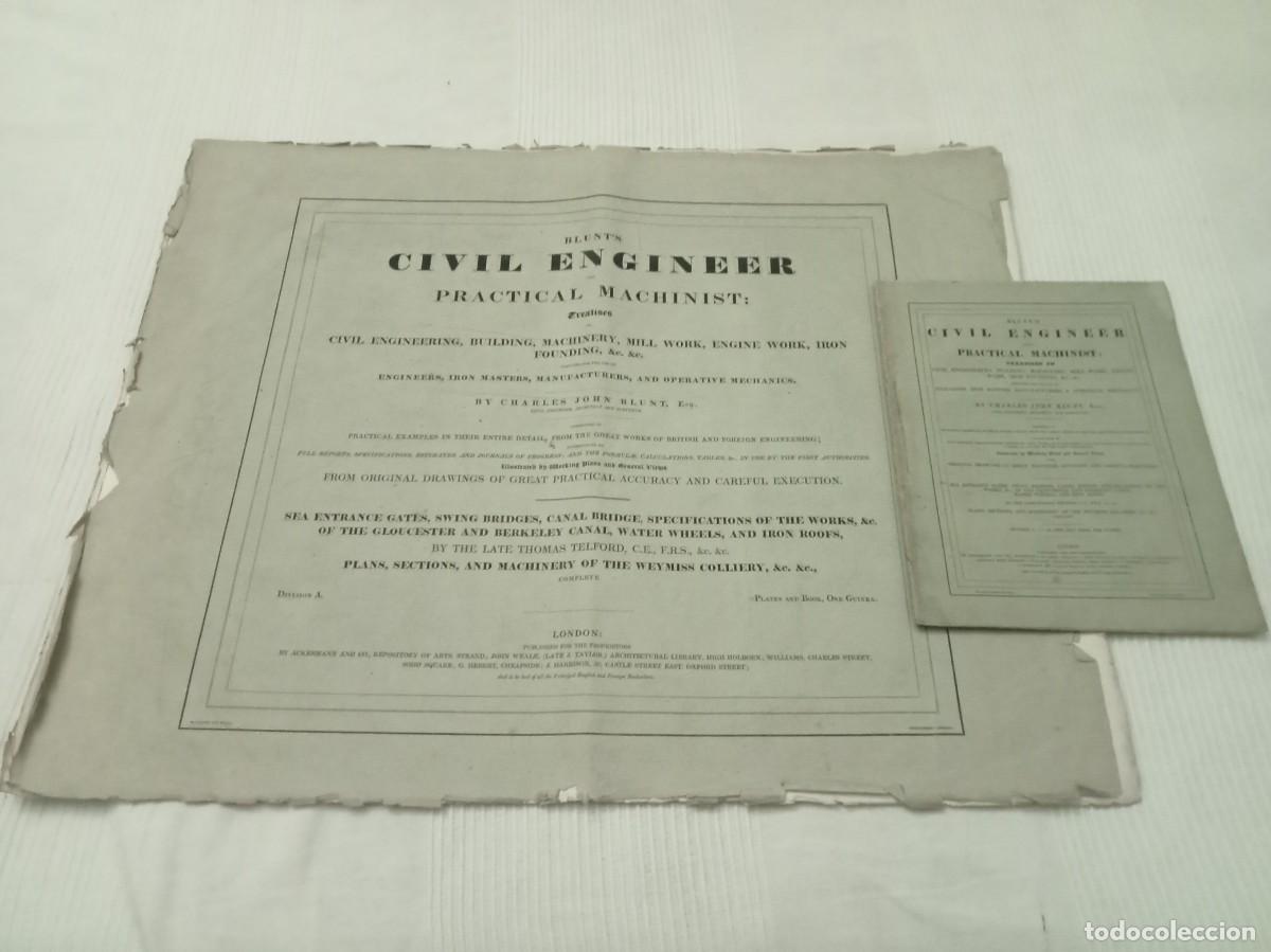 Libros antiguos: BLUNT'S CIVIL ENGINEER. 1836. 10 Grandes Planos de obra civil y texto explicativo de Thomas Telford