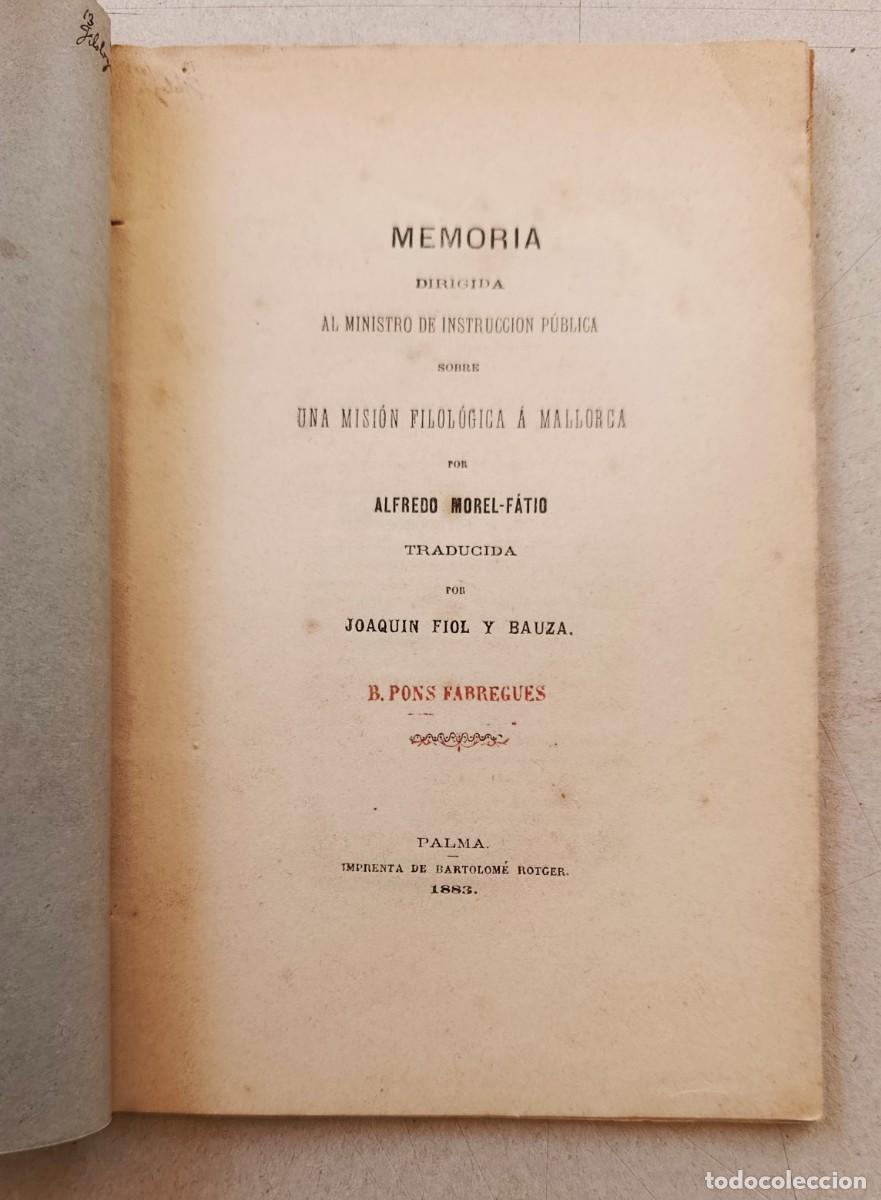 Libros antiguos: UNA MISI&Oacute;N FILOL&Oacute;GICA A MALLORCA. ALFREDO MOREL-FATIO. PALMA, 1883.
