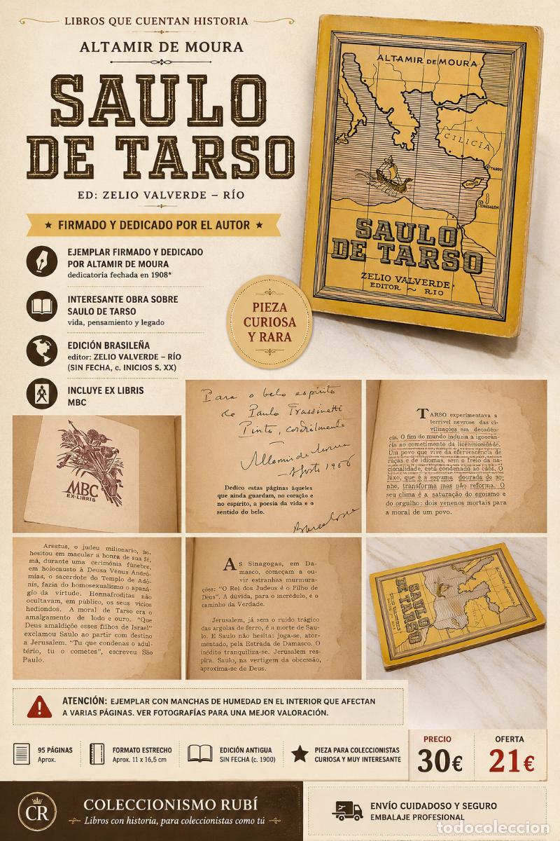 Antiquarische B&uuml;cher: FIRMADO !! SAULO DE TARSO / ALTAMIR DE MOURA / ED: ZELIO VALVERDE-R&Iacute;O / FIRMADO EN 1908*