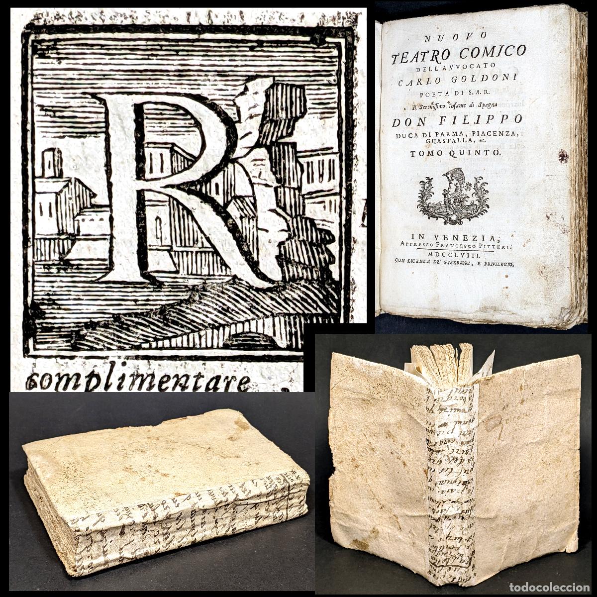 Livros antigos: A&ntilde;o 1758 Rep&uacute;blica de Venecia Teatro c&oacute;mico del abogado Carlo Goldoni Comedia italiana Raro