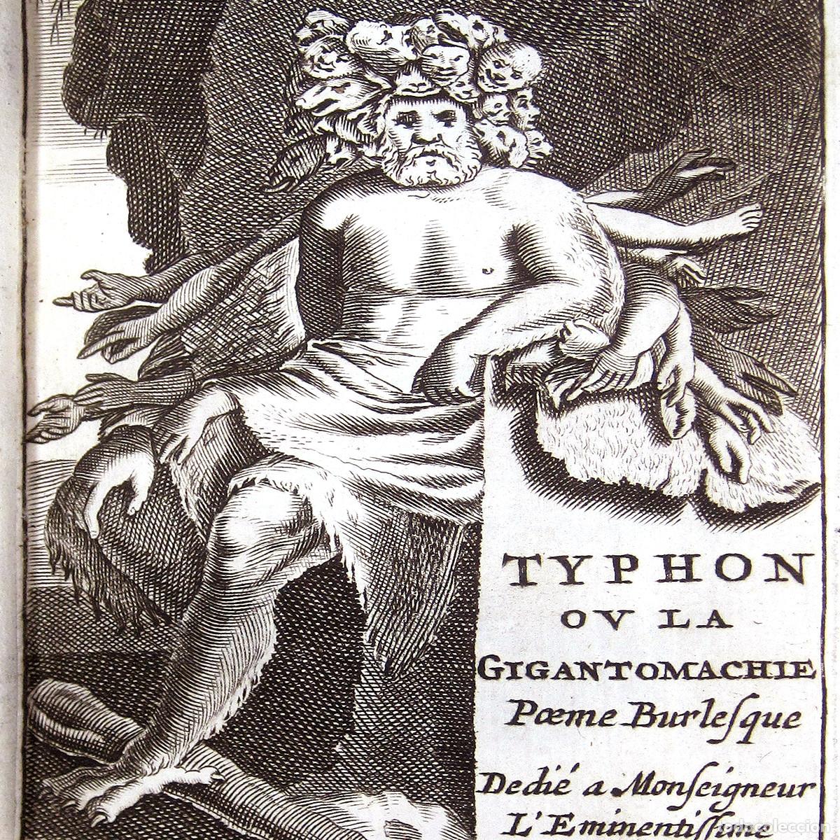 Livros antigos: A&ntilde;o 1697 La gigantomaquia Typhon S&aacute;tira de Scarron Imprenta de Mortier Grabado