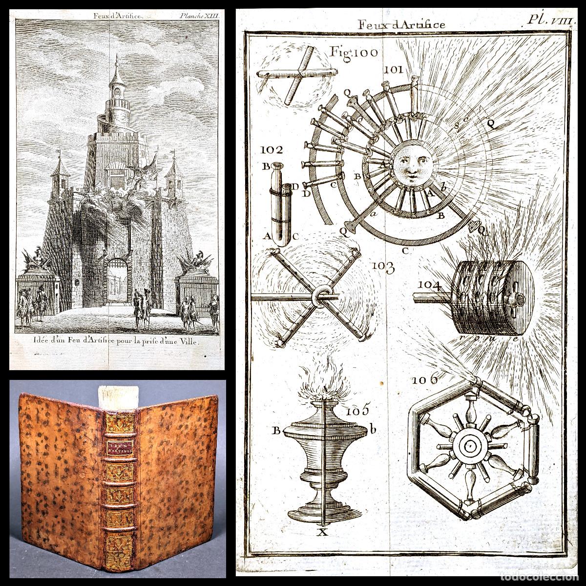 Antiquarische B&uuml;cher: A&ntilde;o 1747 Tratado de fuegos artificiales para espect&aacute;culos Pirotecnia 17 grabados Completo