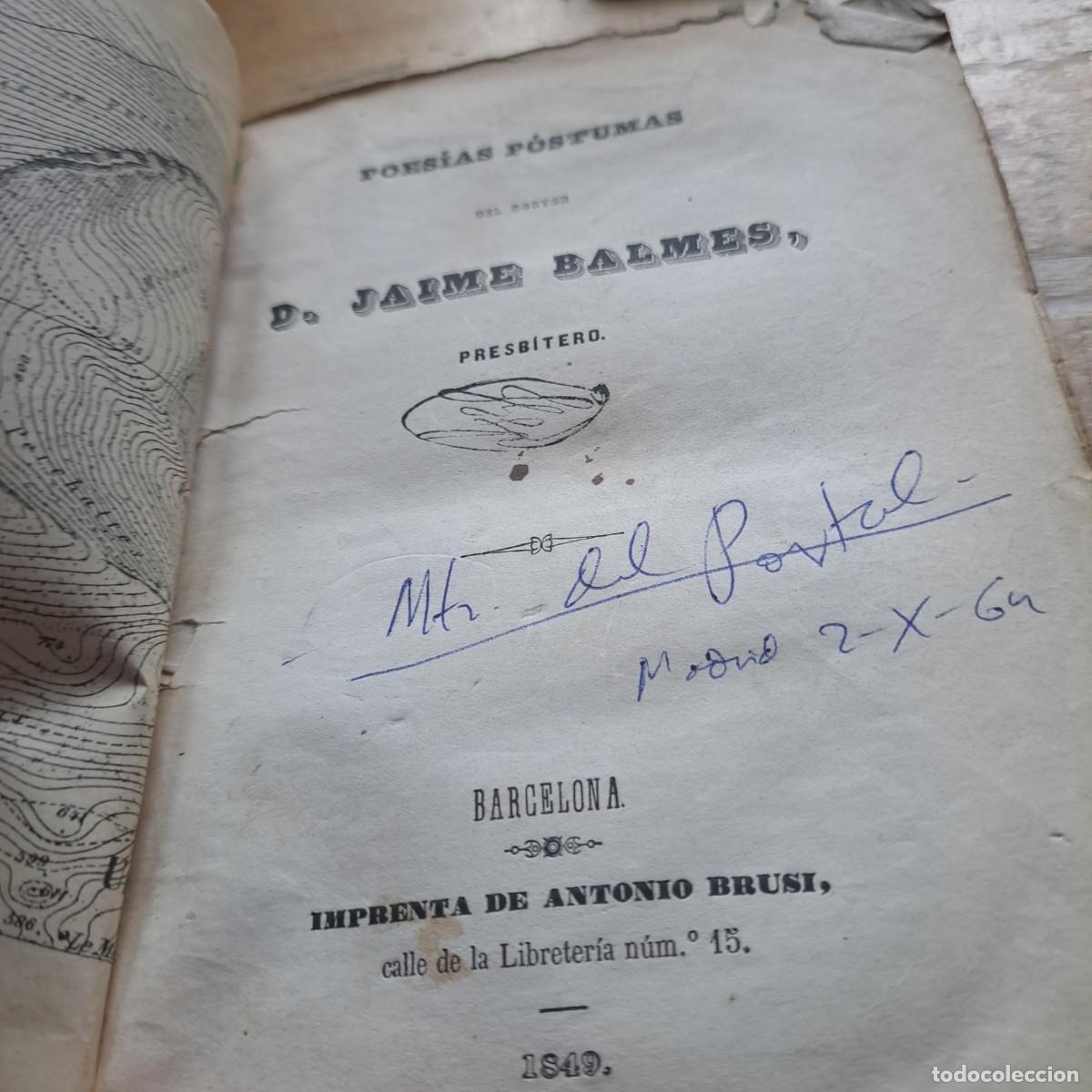 Libros antiguos: Poesias postumas BALMES, JAIME Barcelona, imprenta de Antonio Brusi 1849. Encuadernado en media pi