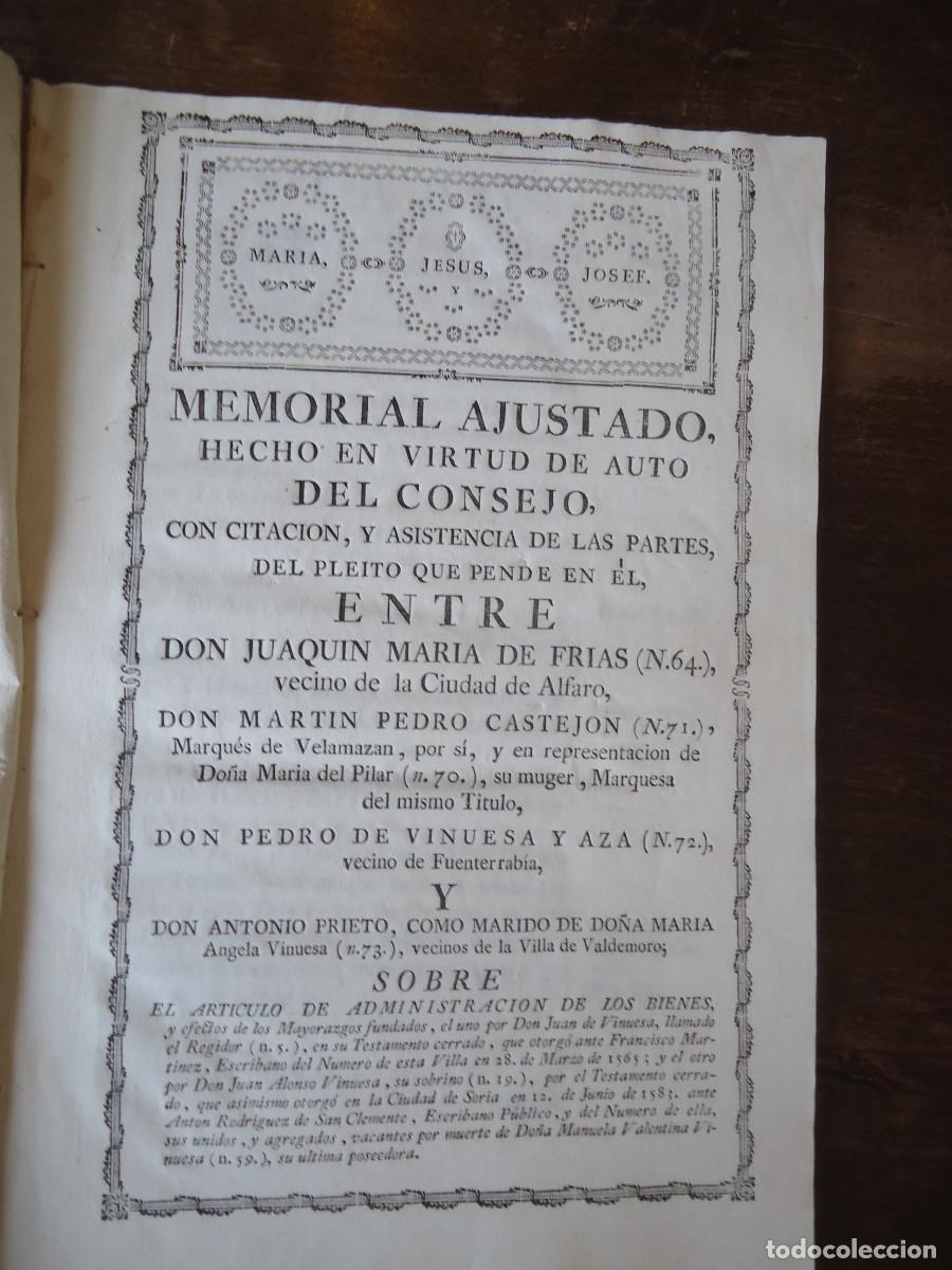 Libros antiguos: Bienes y efectos de los Mayorazgos fundados por D. Juan de Vinuesa, el Regidor. Soria. 1777
