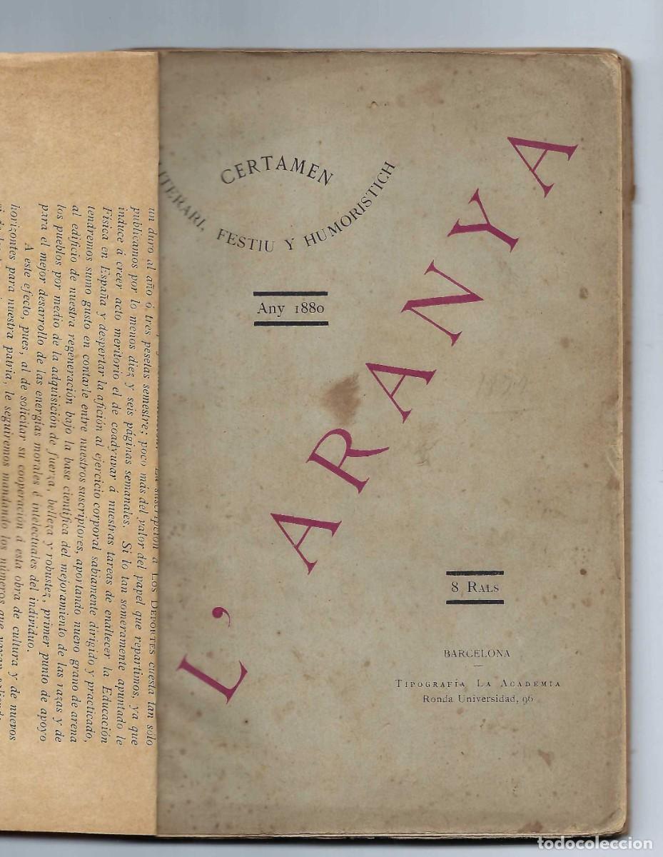 Libros antiguos: L'ARANYA. CERTAMEN LITERARI, FESTIU Y HUMORISTICH. ANY 1880. BARCELONA