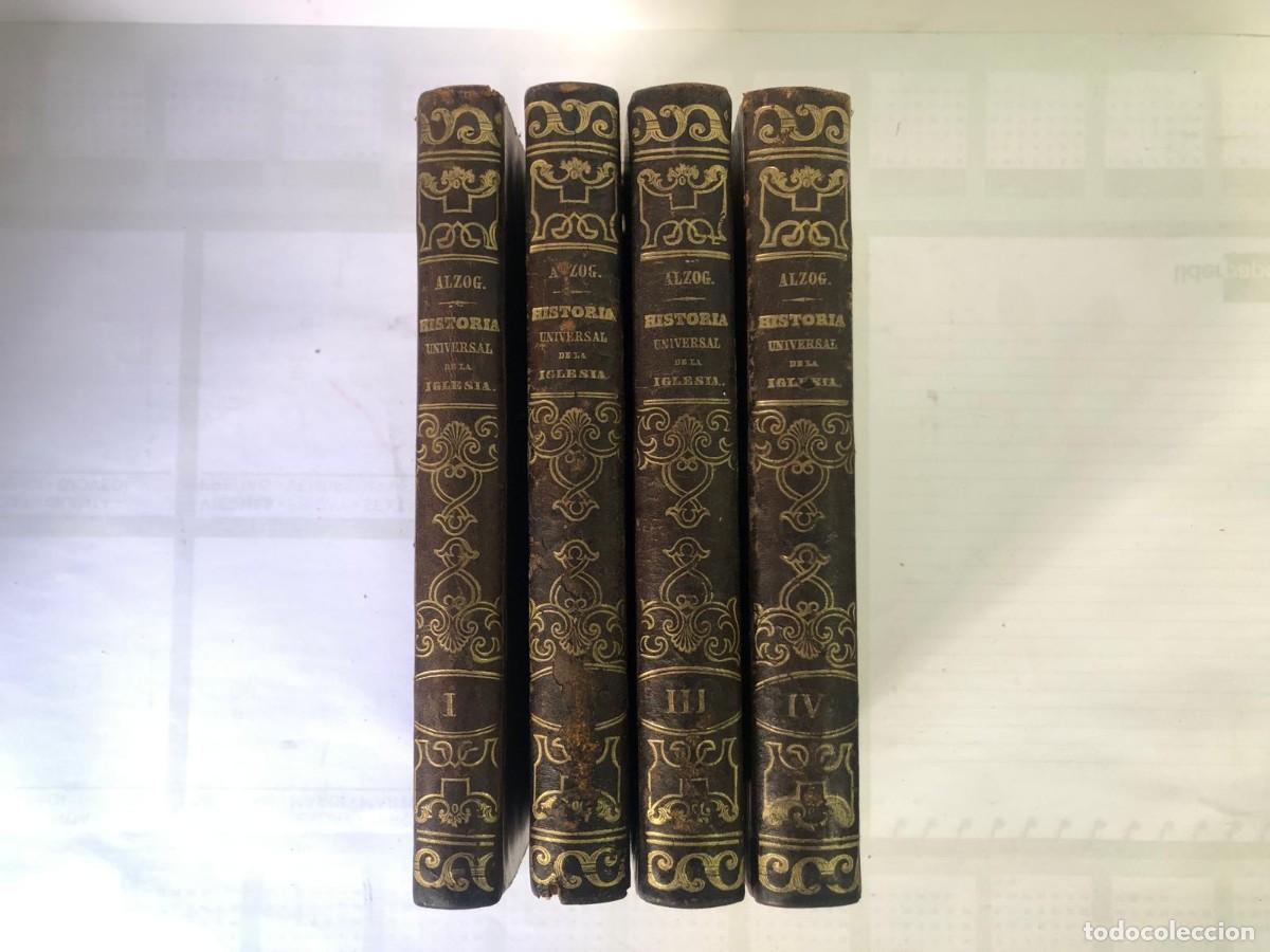 Libros antiguos: Historia Universal de la Iglesia - Juan Alzog - Obra Completa 4 Tomos - Con Mapa - Piel - 1868