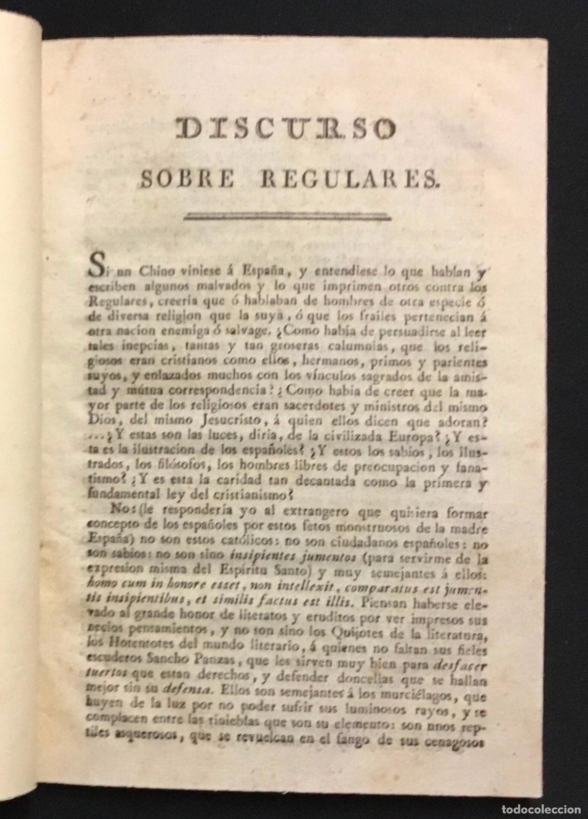 Libros antiguos: DISCURSO SOBRE REGULARES. VALENCIA, 1820.