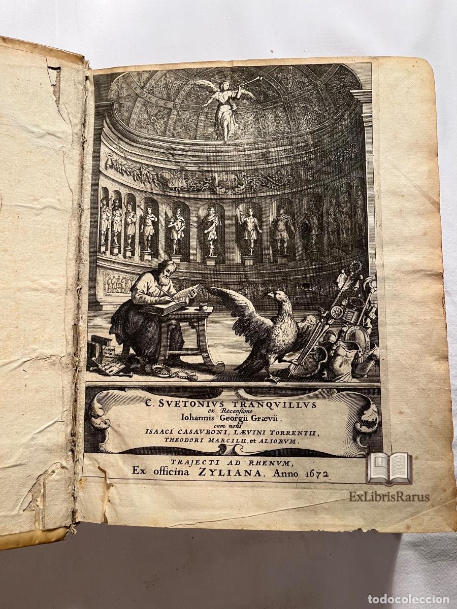 Libros antiguos: Suetonio 1672 Utrecht | Pergamino de &eacute;poca | Gran grabado | Edici&oacute;n human&iacute;stica latina | Siglo XVII