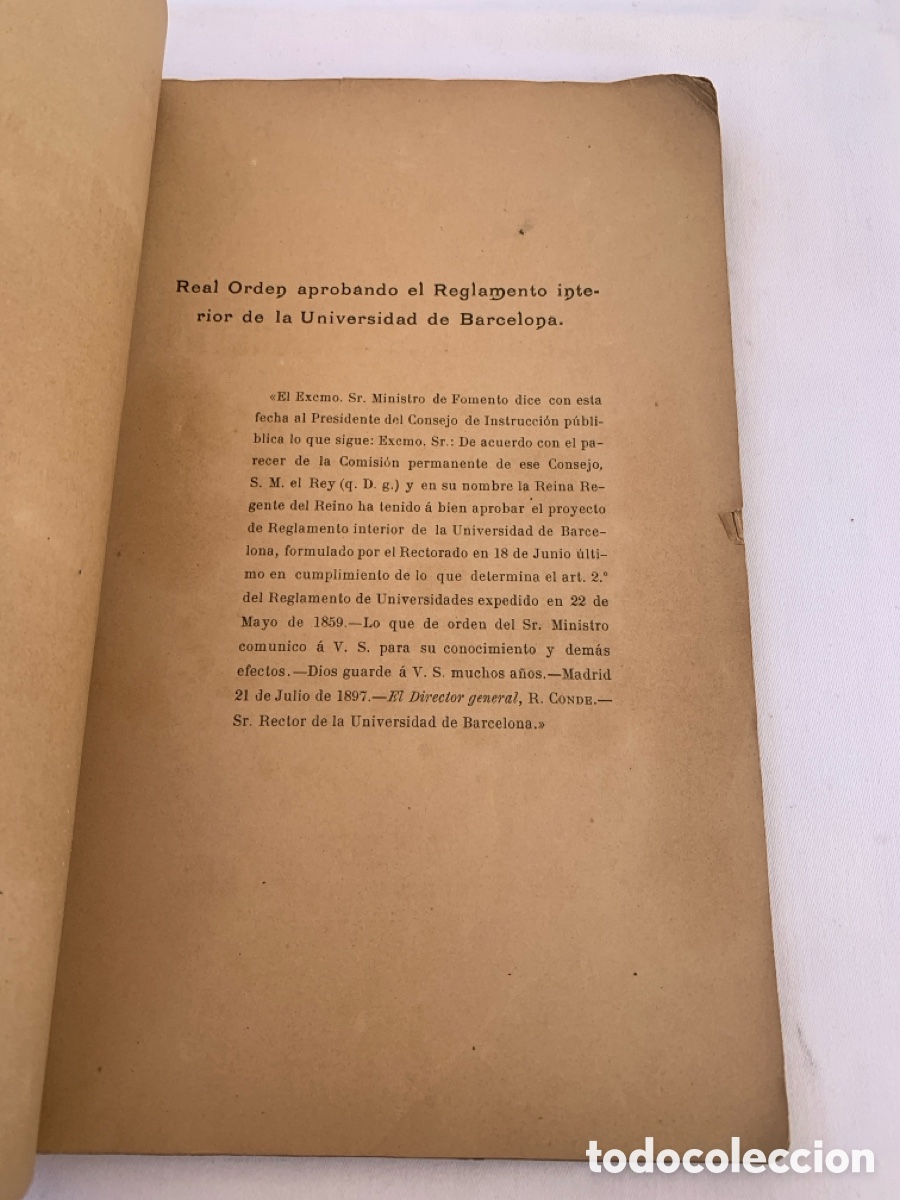 Libros antiguos: Reglamento Interior de la Universidad de Barcelona 1897 - Foto 3