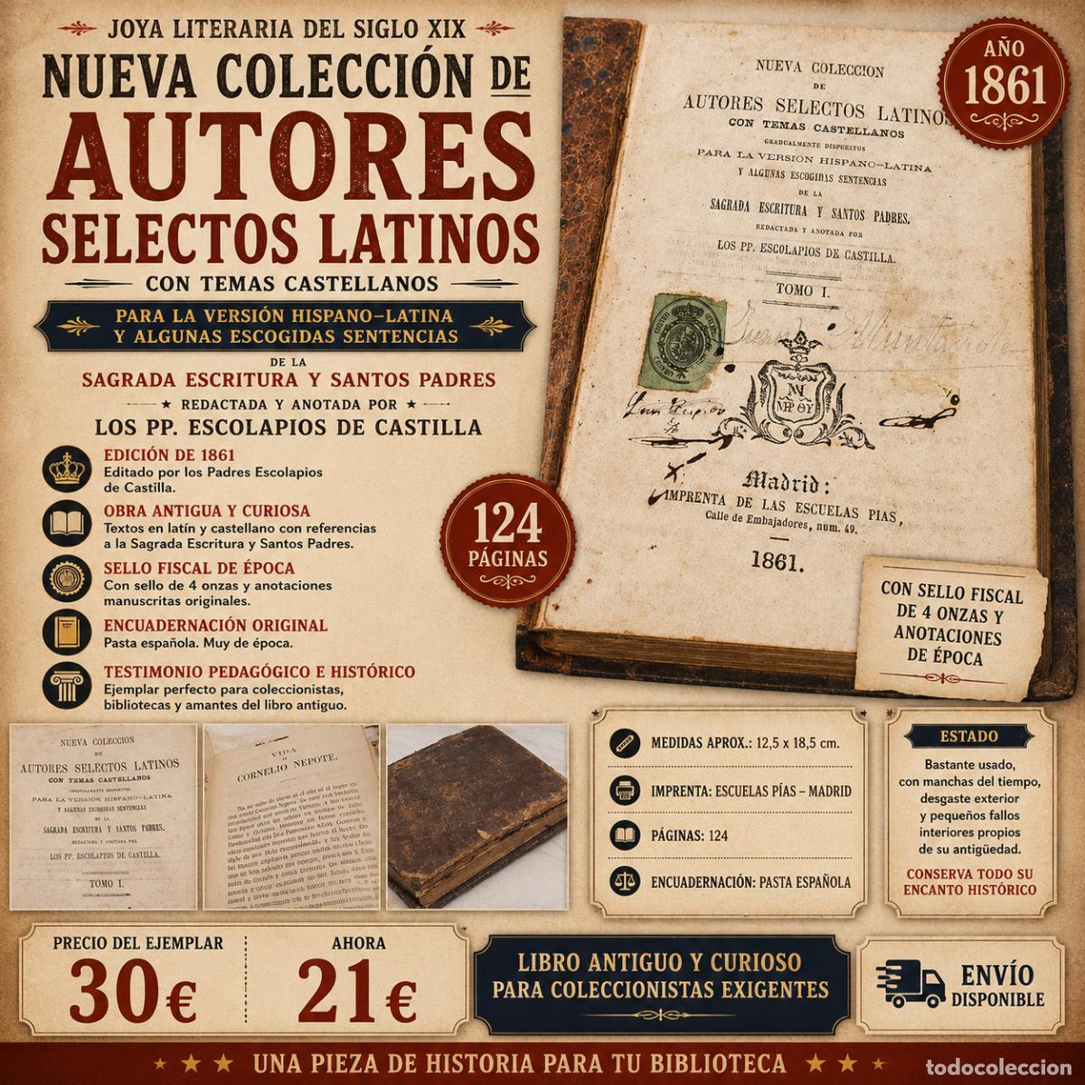 Libros antiguos: AUTORES SELECTOS LATINOS | ESCOLAPIOS | MADRID 1861 | PASTA ESPA&Ntilde;OLA