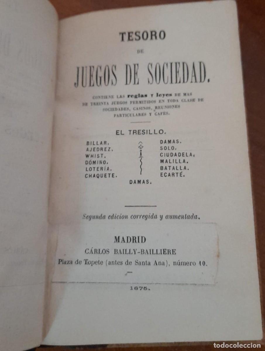 Libros antiguos: TESORO DE JUEGOS DE SOCIEDAD, REGLAS Y LEYES DE M&Aacute;S DE 30 JUEGOS, 1875