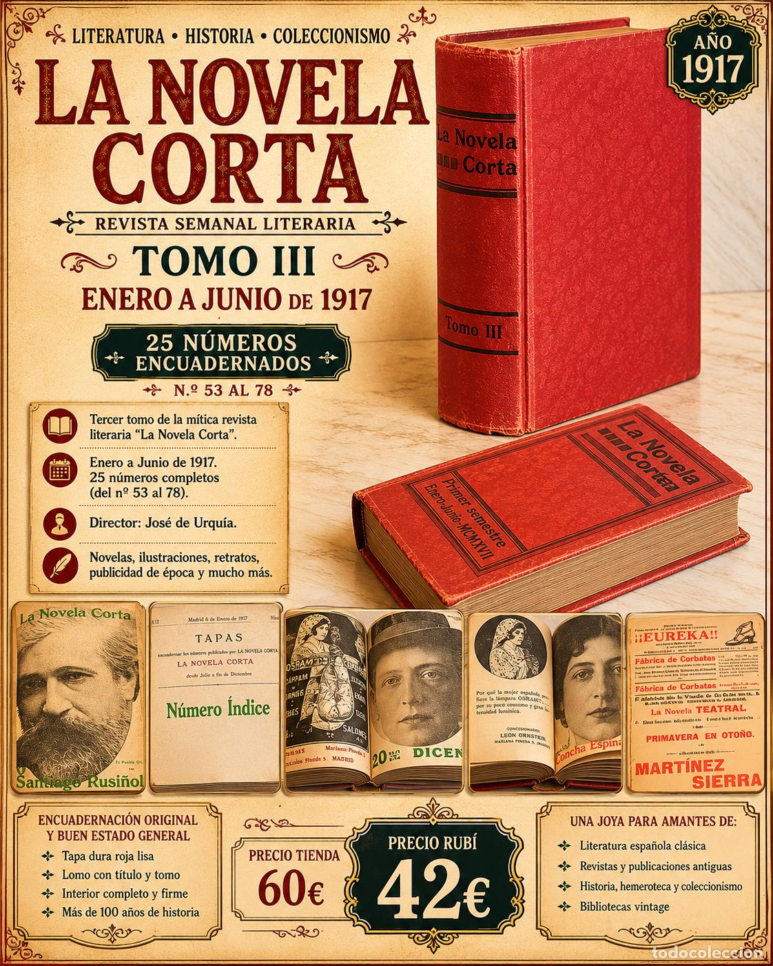 Libros antiguos: LA NOVELA CORTA | TOMO III | ENERO-JUNIO 1917 | 25 N&Uacute;MEROS ENCUADERNADOS