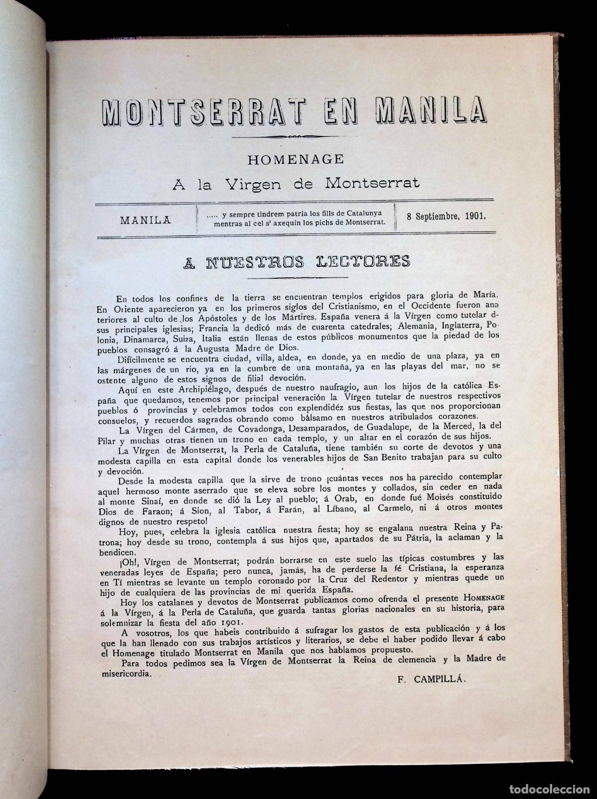 Libros antiguos: MONTSERRAT EN MANILA. HOMENAGE A LA VIRGEN DE MONTSERRAT. 1901. FILIPINAS.