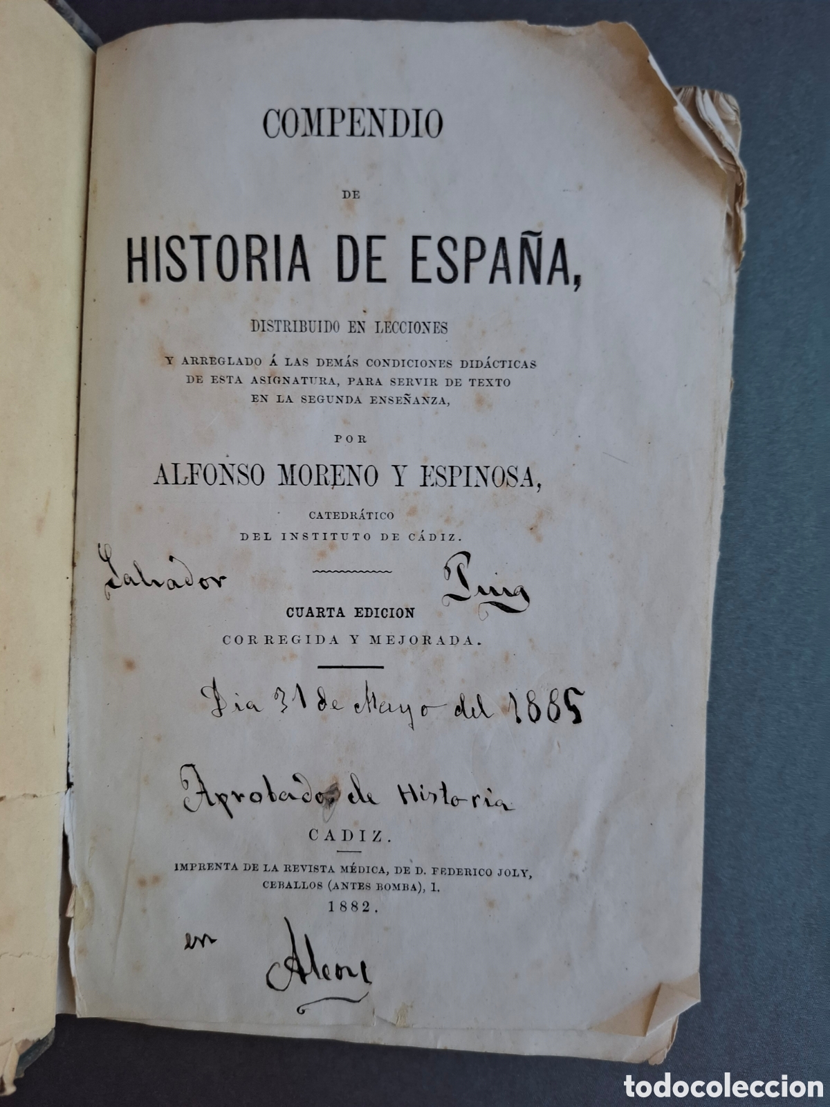 Libros antiguos: Compendio de historia de Espa&ntilde;a - Alfonso Moreno Espinosa - 1882