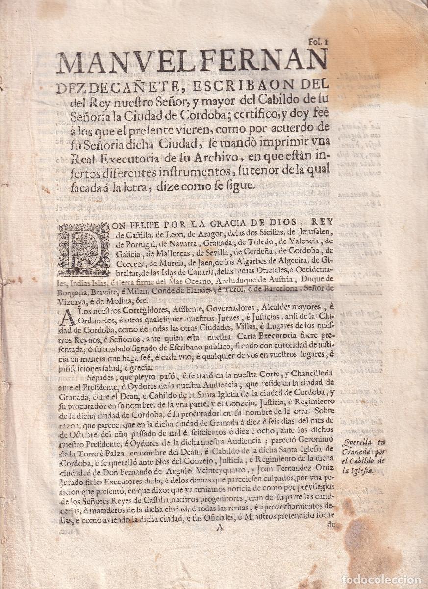 Libros antiguos: PLEITO ENTRE LA CATEDRAL Y LA CIUDAD DE C&Oacute;RDOBA POR APROVECHAMIENTO DE MATADEROS Y CARNICER&Iacute;AS. 1621