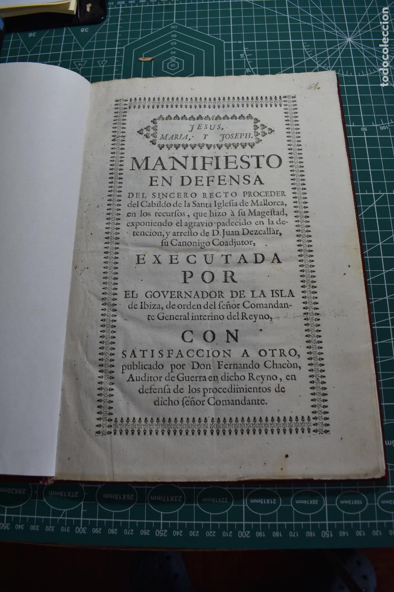 Libros antiguos: Manifiesto en defensa del proceder del Cabildo de la Iglesia de Mallorca ante el arresto de un cura.