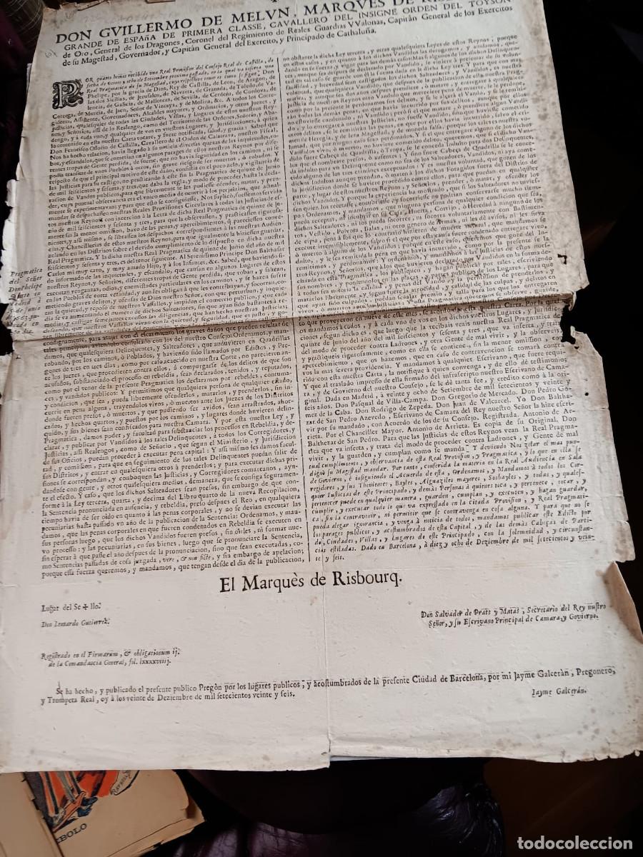 Libros antiguos: PREG&Oacute;N DE GUILLERMO DE MELUN, MARQU&Eacute;S DE RISBOURQ, CONTRA BANDIDOS Y SALTEADORES. BARCELONA, 1726