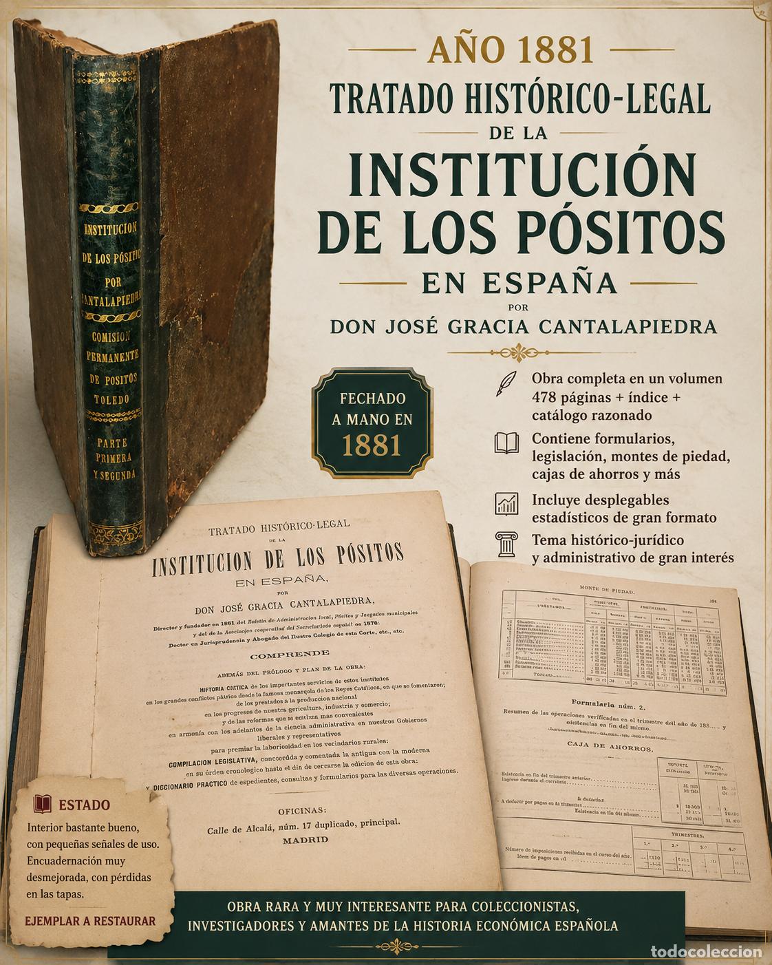 Libros antiguos: A&Ntilde;O 1881 | INSTITUCI&Oacute;N DE LOS P&Oacute;SITOS EN ESPA&Ntilde;A | JOS&Eacute; GRACIA CANTALAPIEDRA