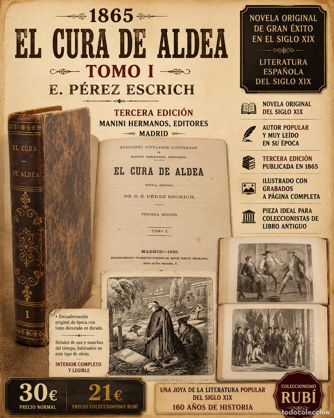 Libros antiguos: A&Ntilde;O 1865 | EL CURA DE ALDEA TOMO I | E. P&Eacute;REZ ESCRICH | MANINI HERMANOS